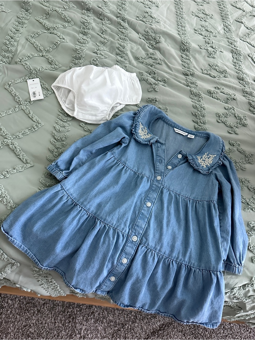 Janie and Jack Light Blue Denim Dress with White Embroidered Collar
